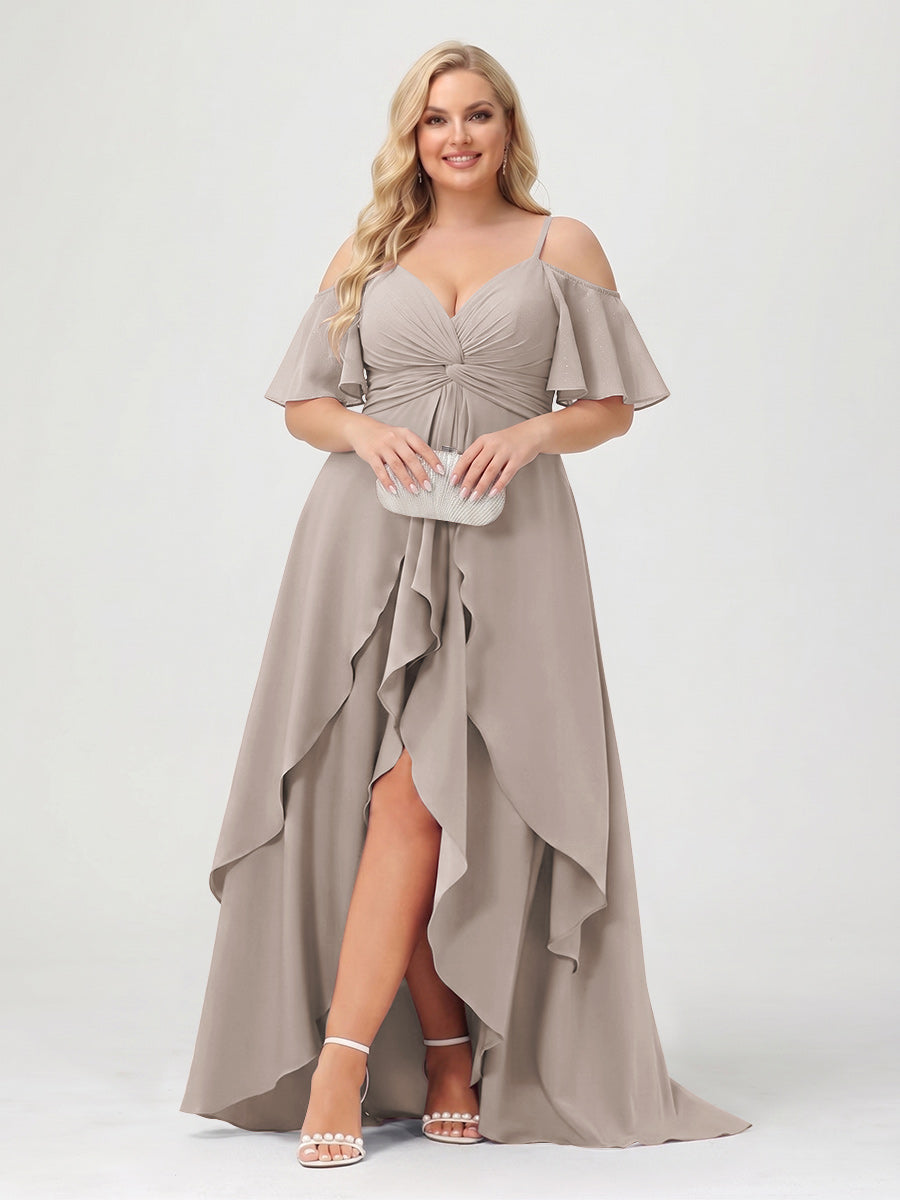 Zaria Taupe front view wedding guest dress