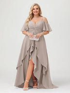 Zaria Taupe front view wedding guest dress