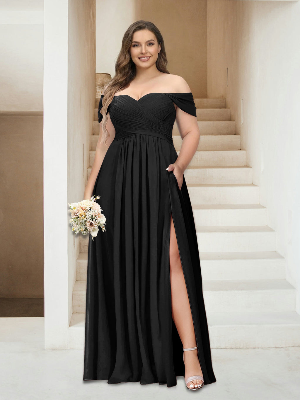 Wren Black front view bridesmaid dress