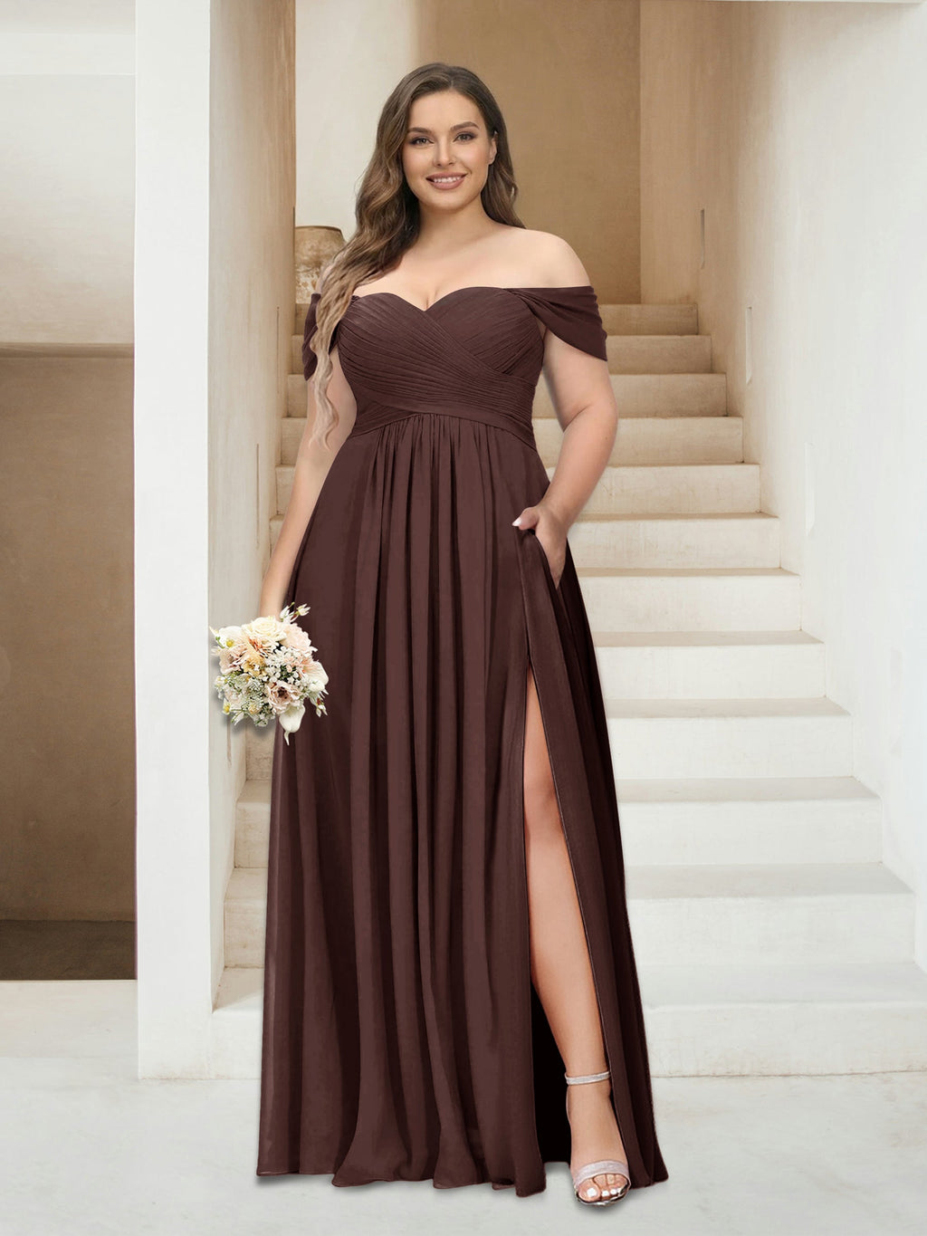 Wren Brown front view bridesmaid dress