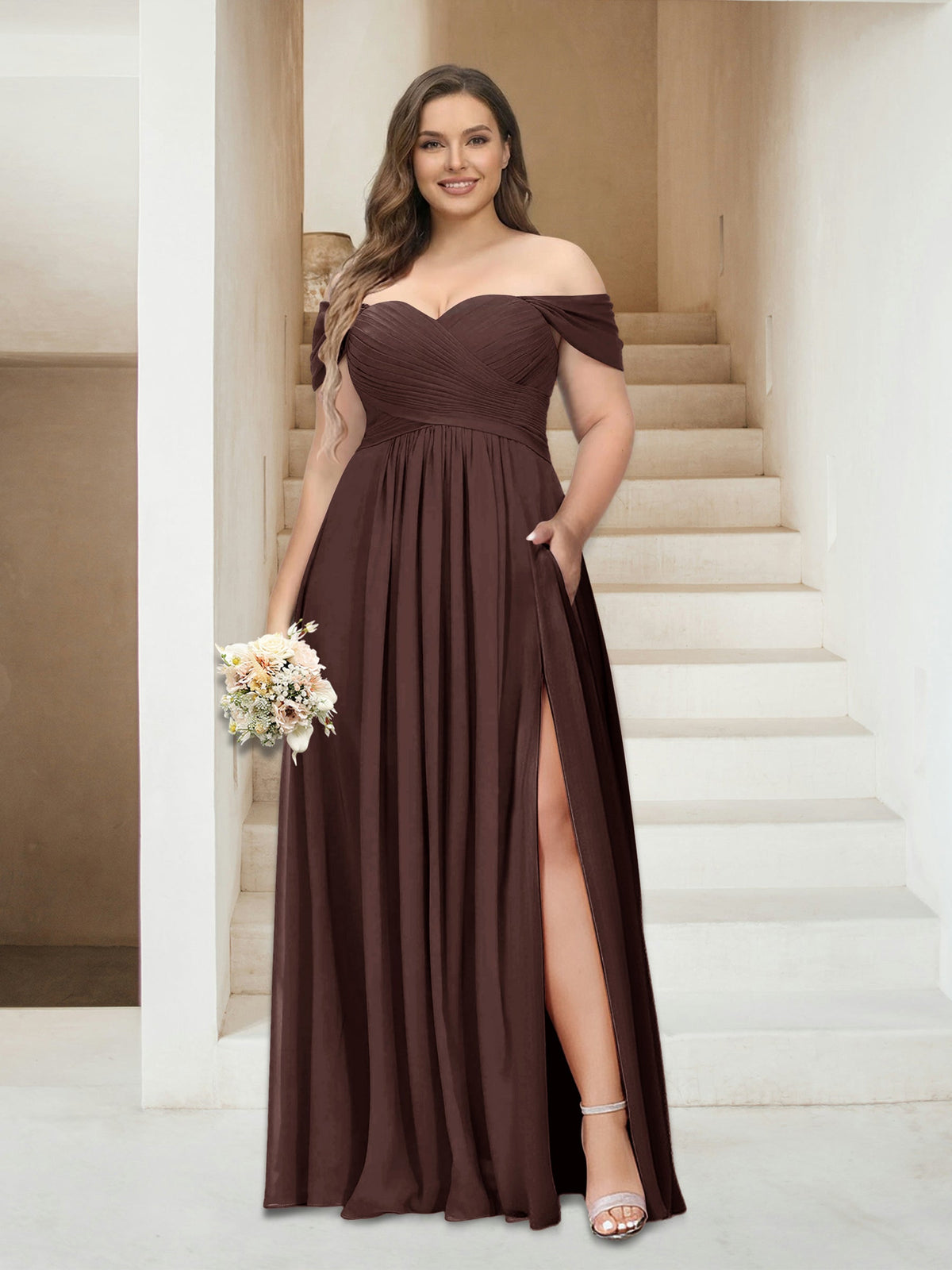 Wren Brown front view bridesmaid dress