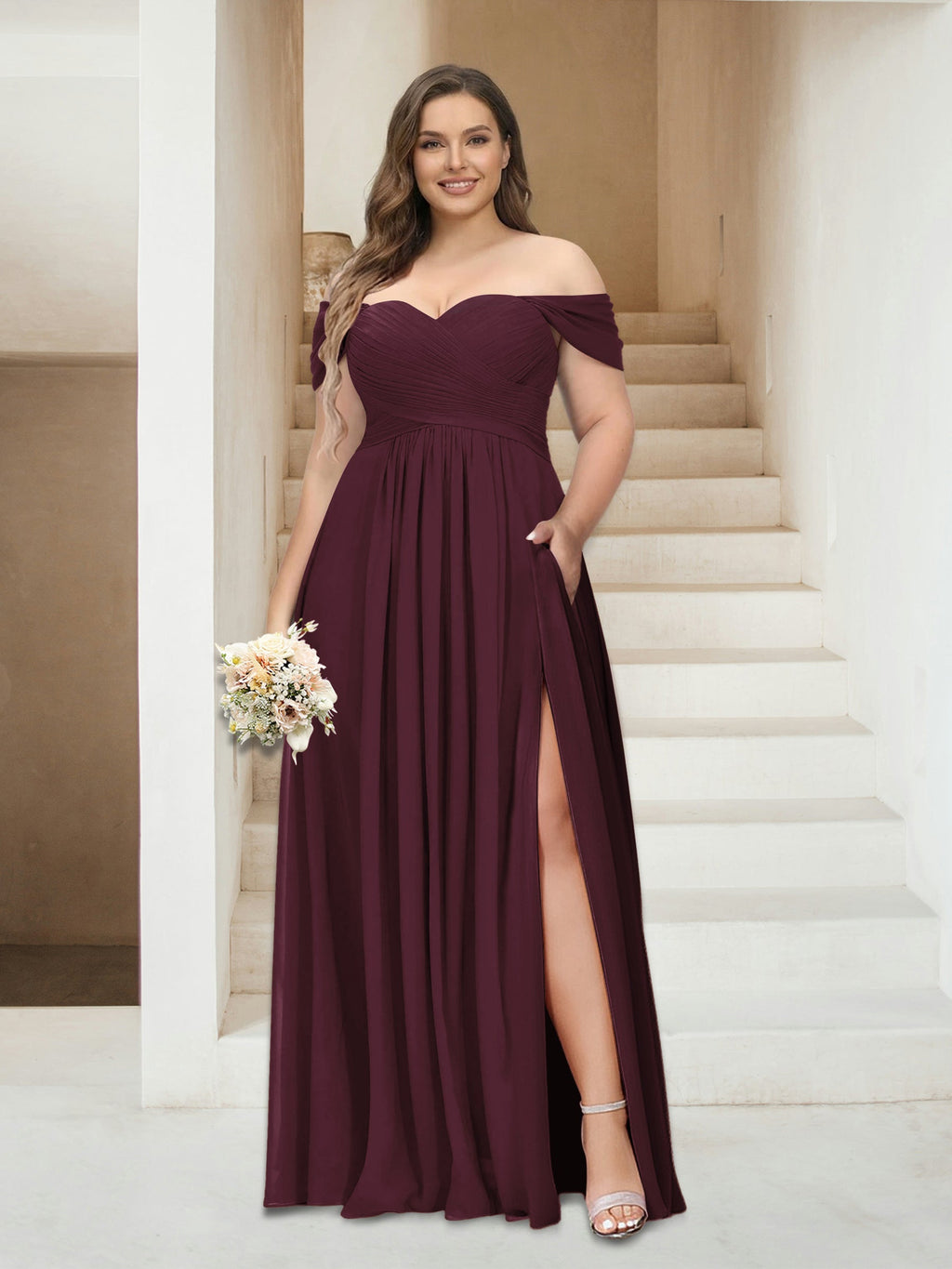 Wren Burgundy front view bridesmaid dress