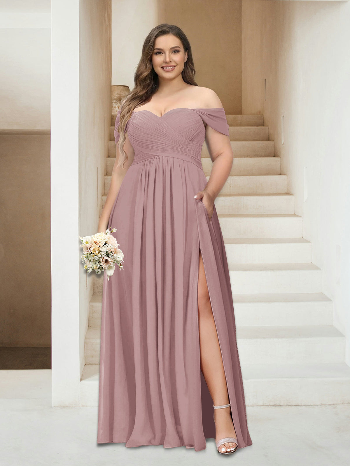 Wren Dusty Rose front view bridesmaid dress