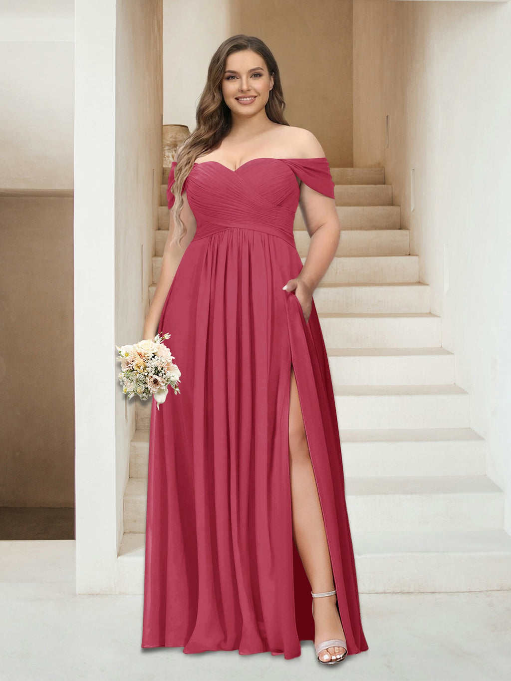 Wren Fuchsia back view bridesmaid dress