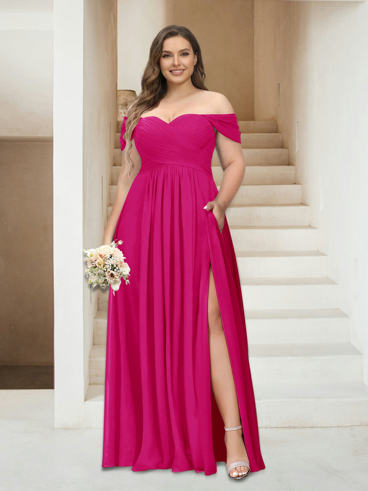 Wren Fuchsia front view bridesmaid dress