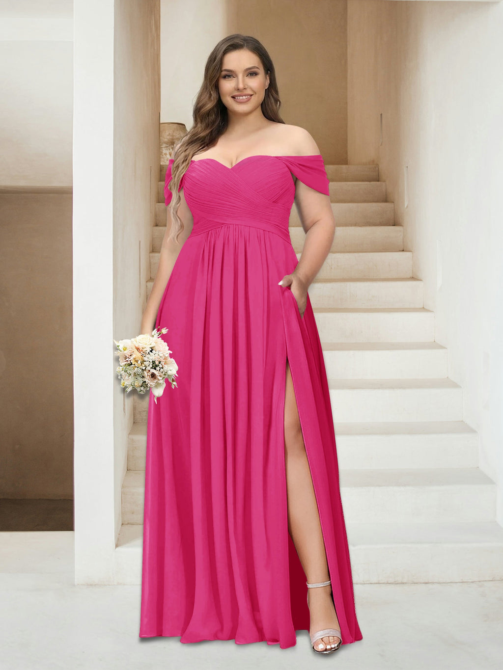 Wren Hot Pink front view bridesmaid dress