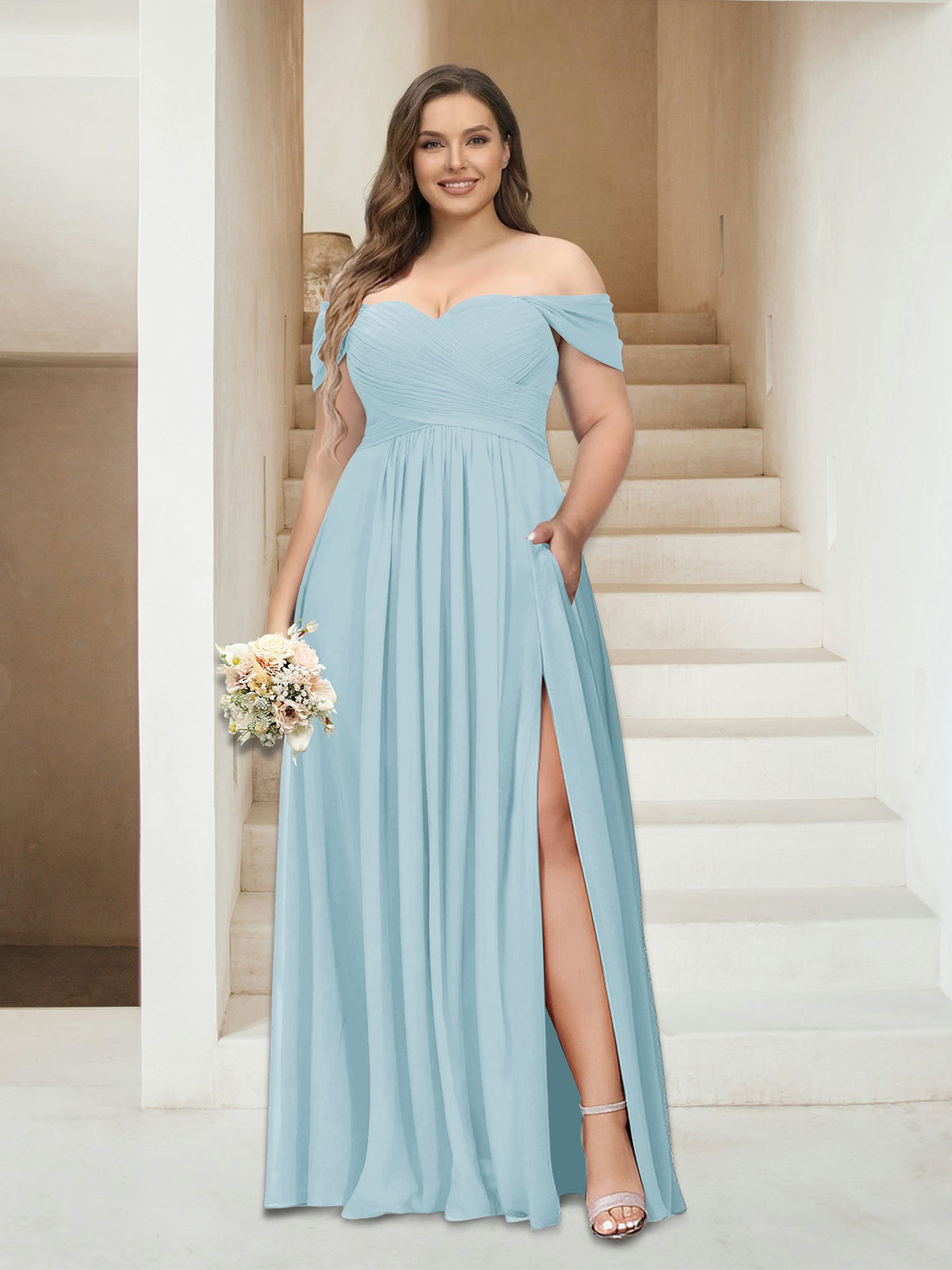 Wren Sky Blue front view bridesmaid dress