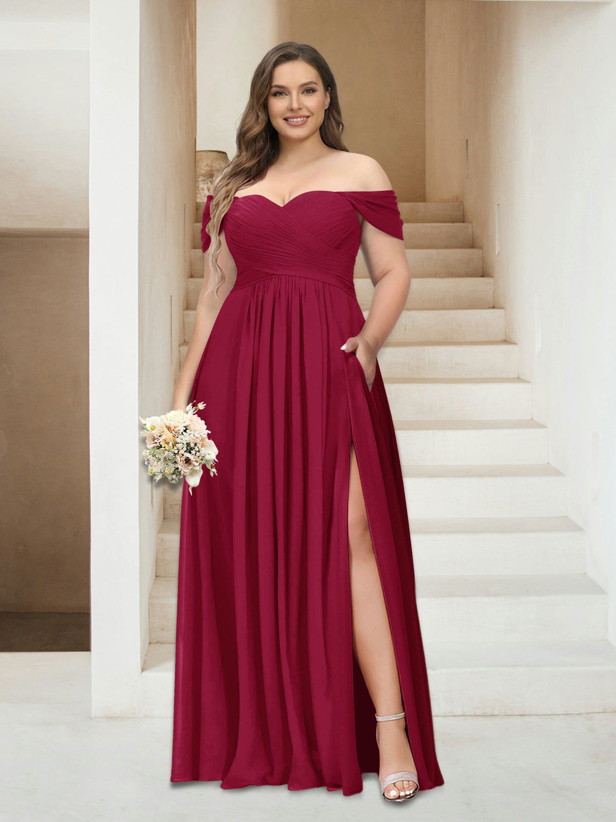 Wren Burgundy side view bridesmaid dress