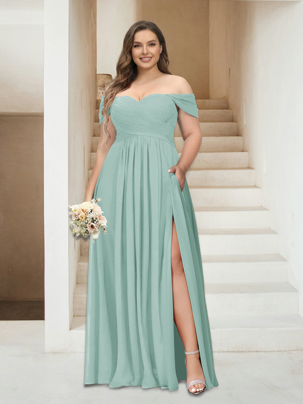 Wren Pool Blue front view bridesmaid dress