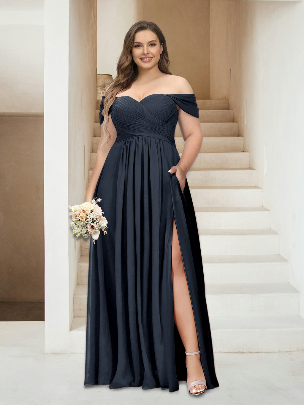 Wren Navy Blue front view bridesmaid dress