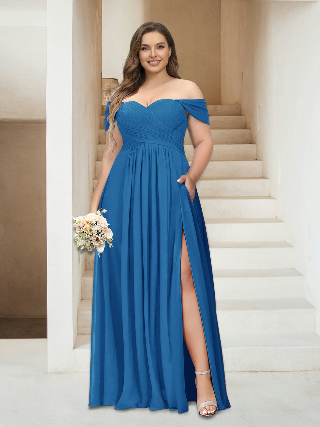 Wren Ocean Blue front view bridesmaid dress