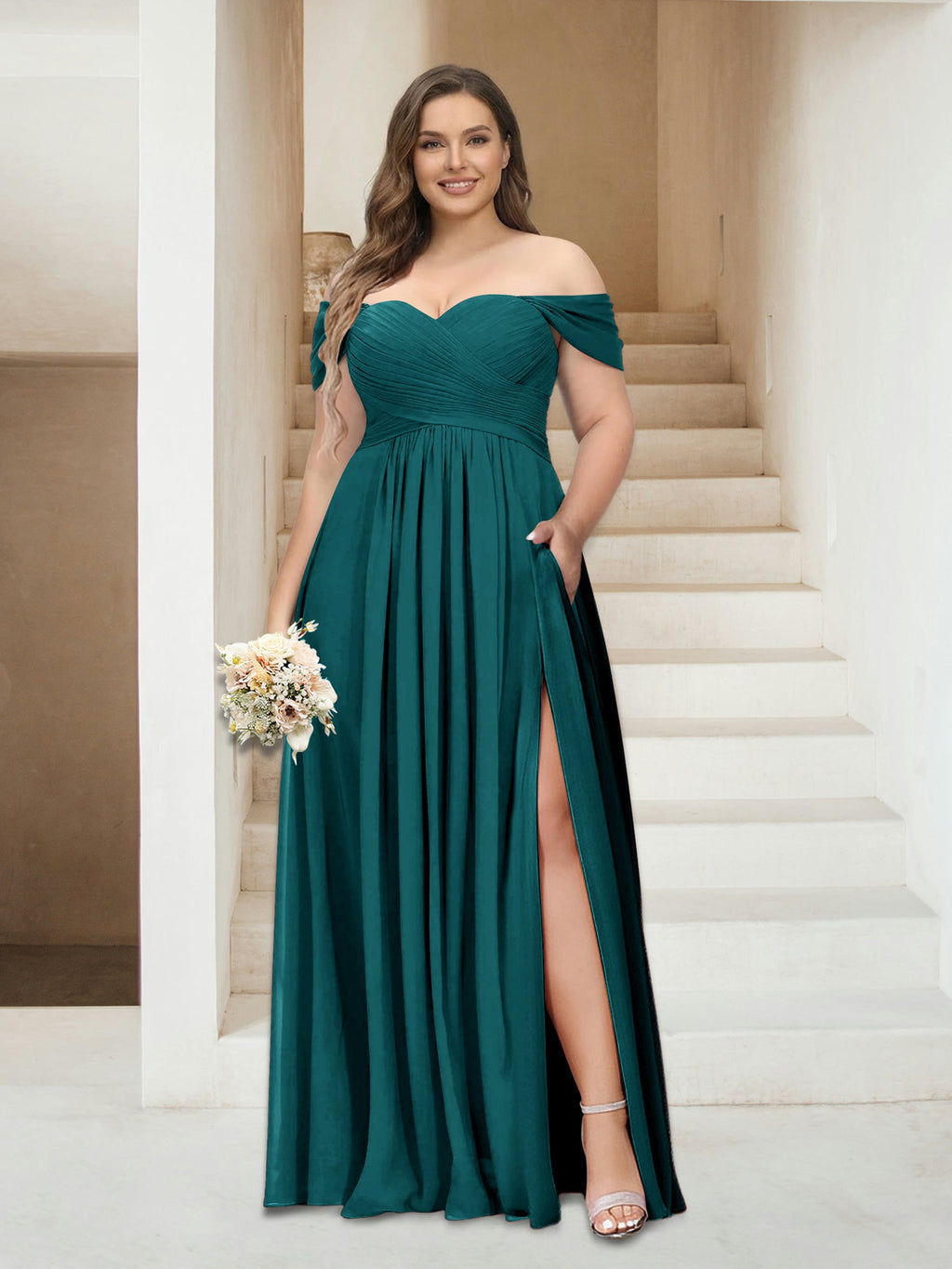 Wren Peacock front view bridesmaid dress