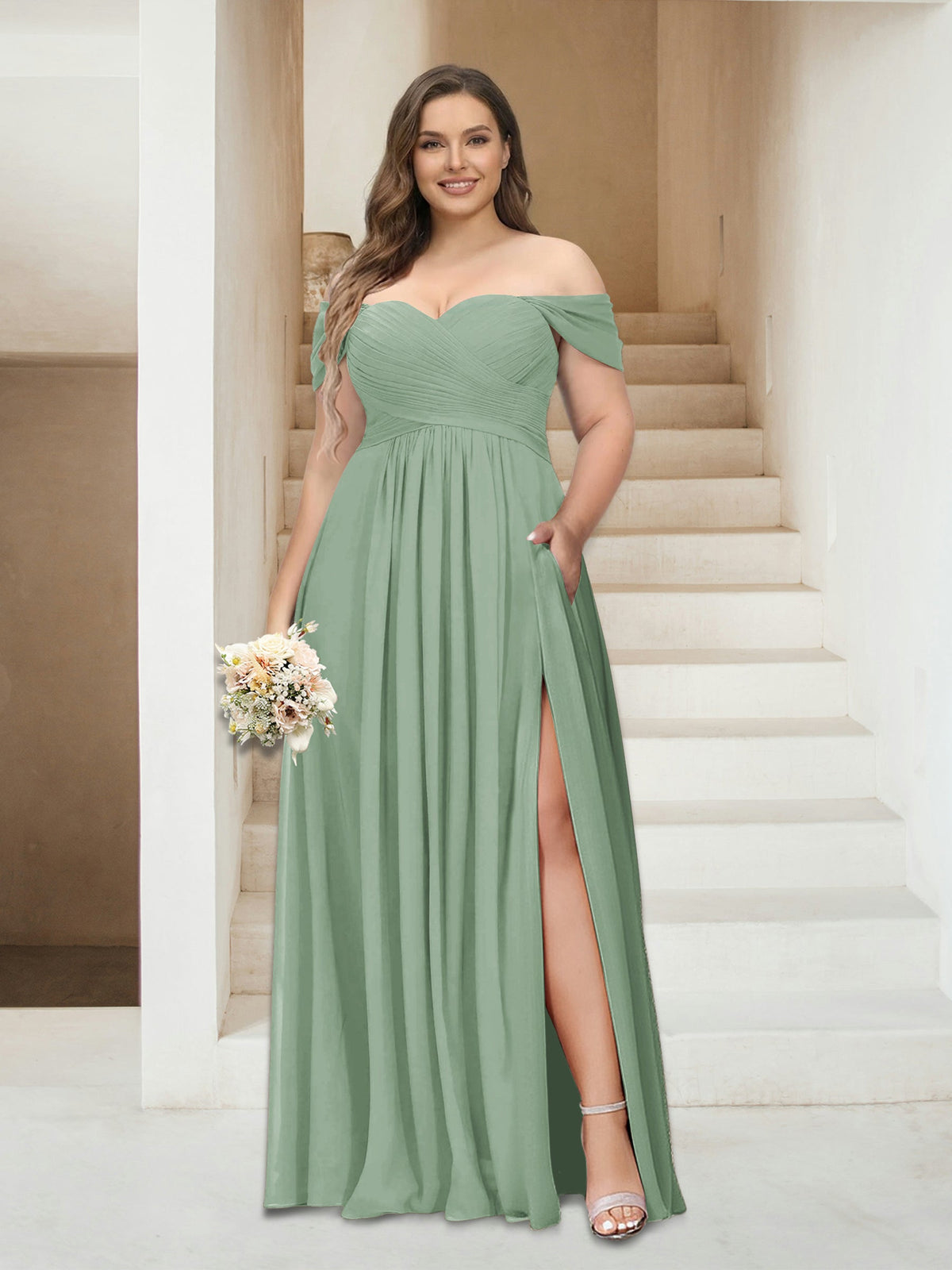 Wren Sage Green back view bridesmaid dress