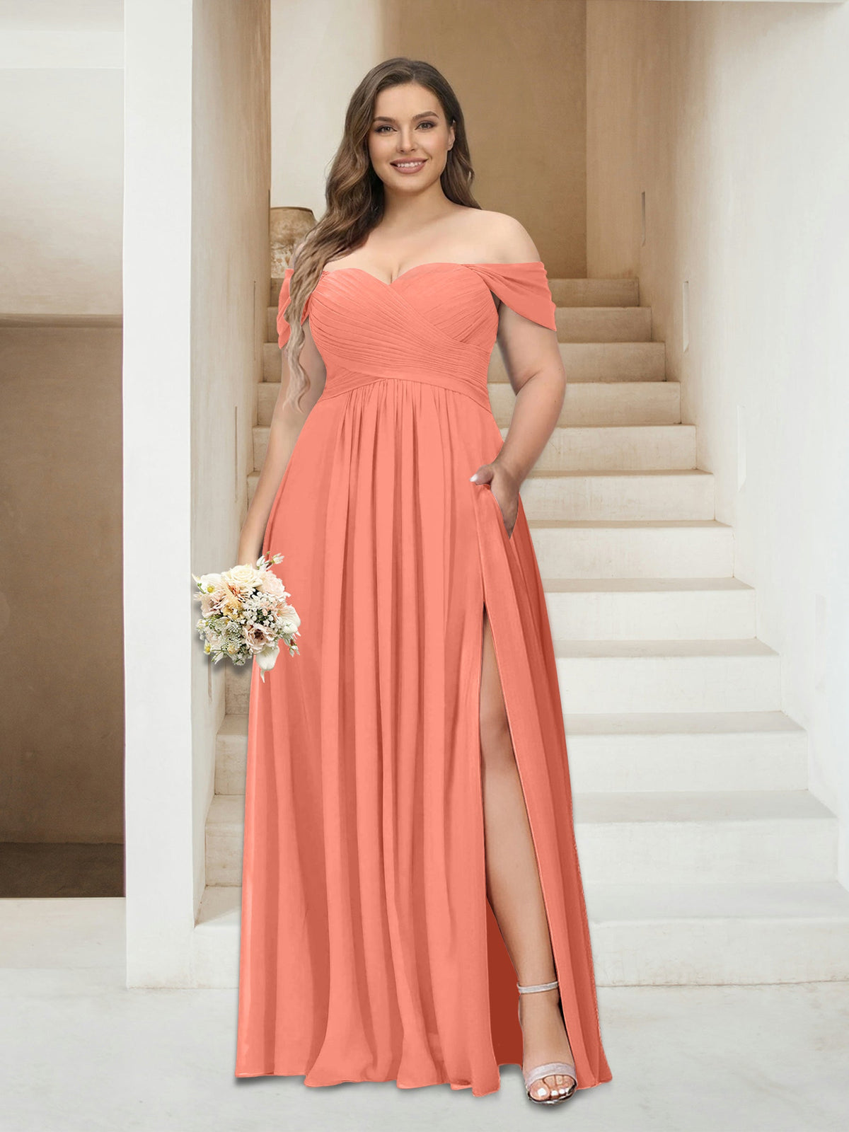 Wren Coral back view bridesmaid dress
