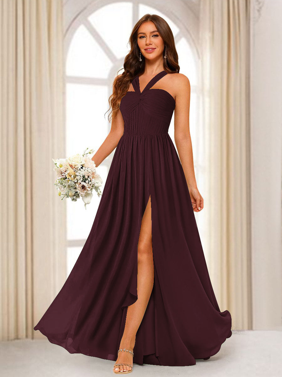 Bellamy Burgundy front view bridesmaid dress