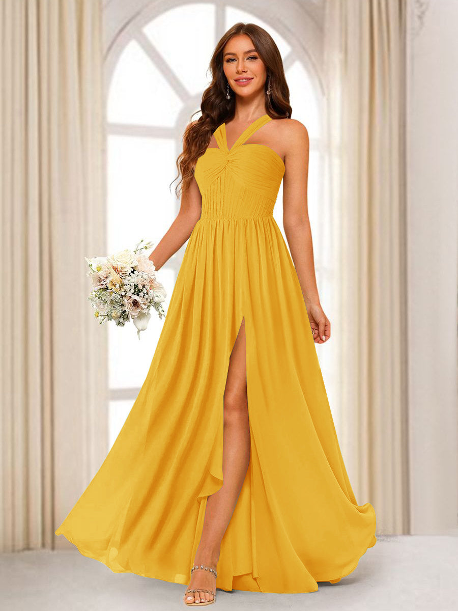 Bellamy Gold back view bridesmaid dress