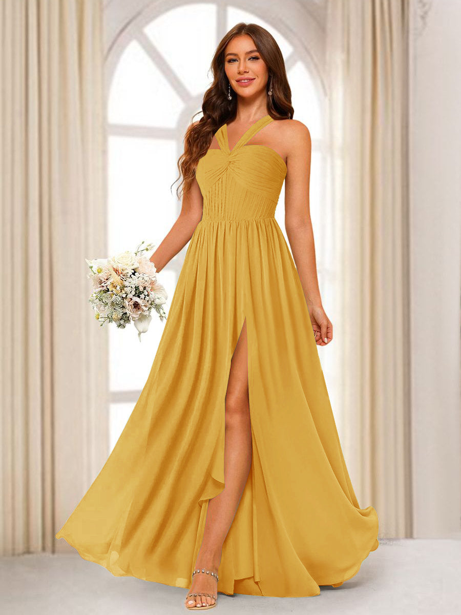 Bellamy Gold front view bridesmaid dress