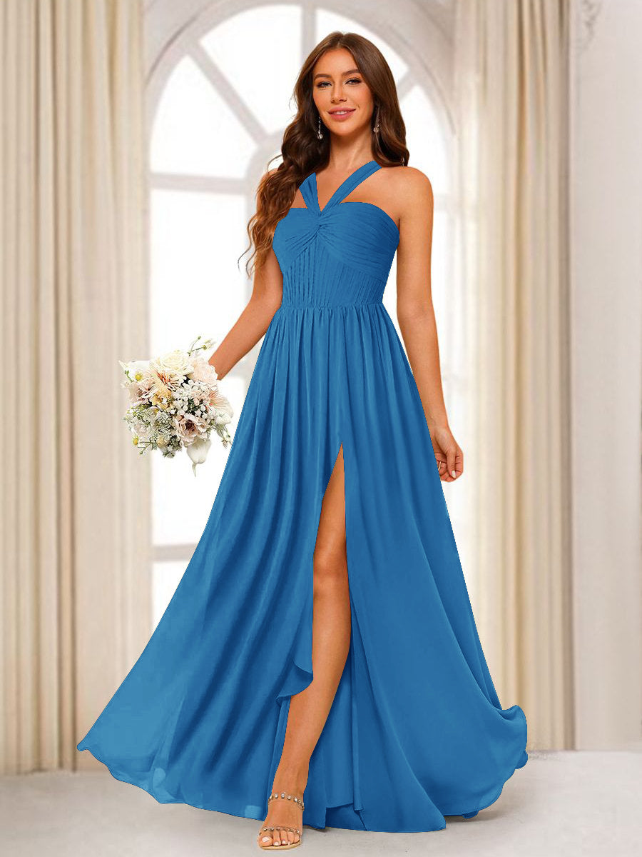 Bellamy Ocean Blue front view bridesmaid dress