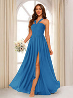 Bellamy Ocean Blue front view bridesmaid dress