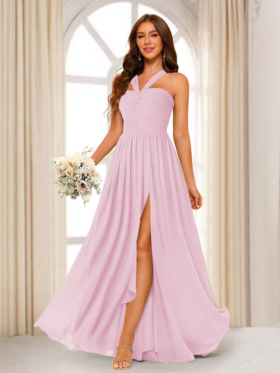 Bellamy Rose Pink front view bridesmaid dress