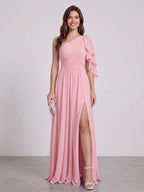Isolde Moon Rose Pink front view wedding guest dress