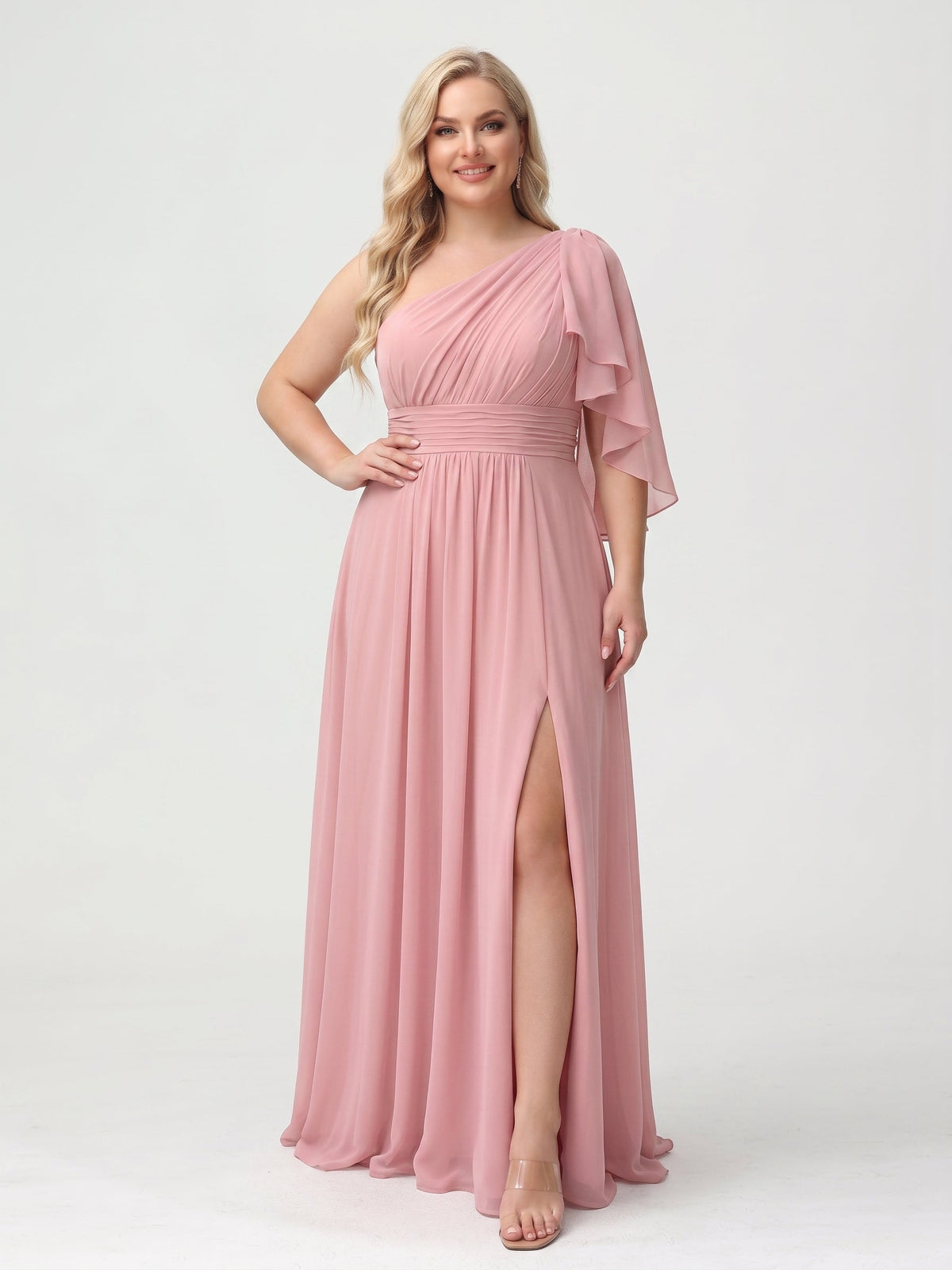 Vesper Rose Pink front view wedding guest dress