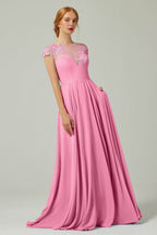 Elegant A Line Sweep Brush Train Chiffon Bridesmaid Dress CB0248PS Bridesmaid Dress
