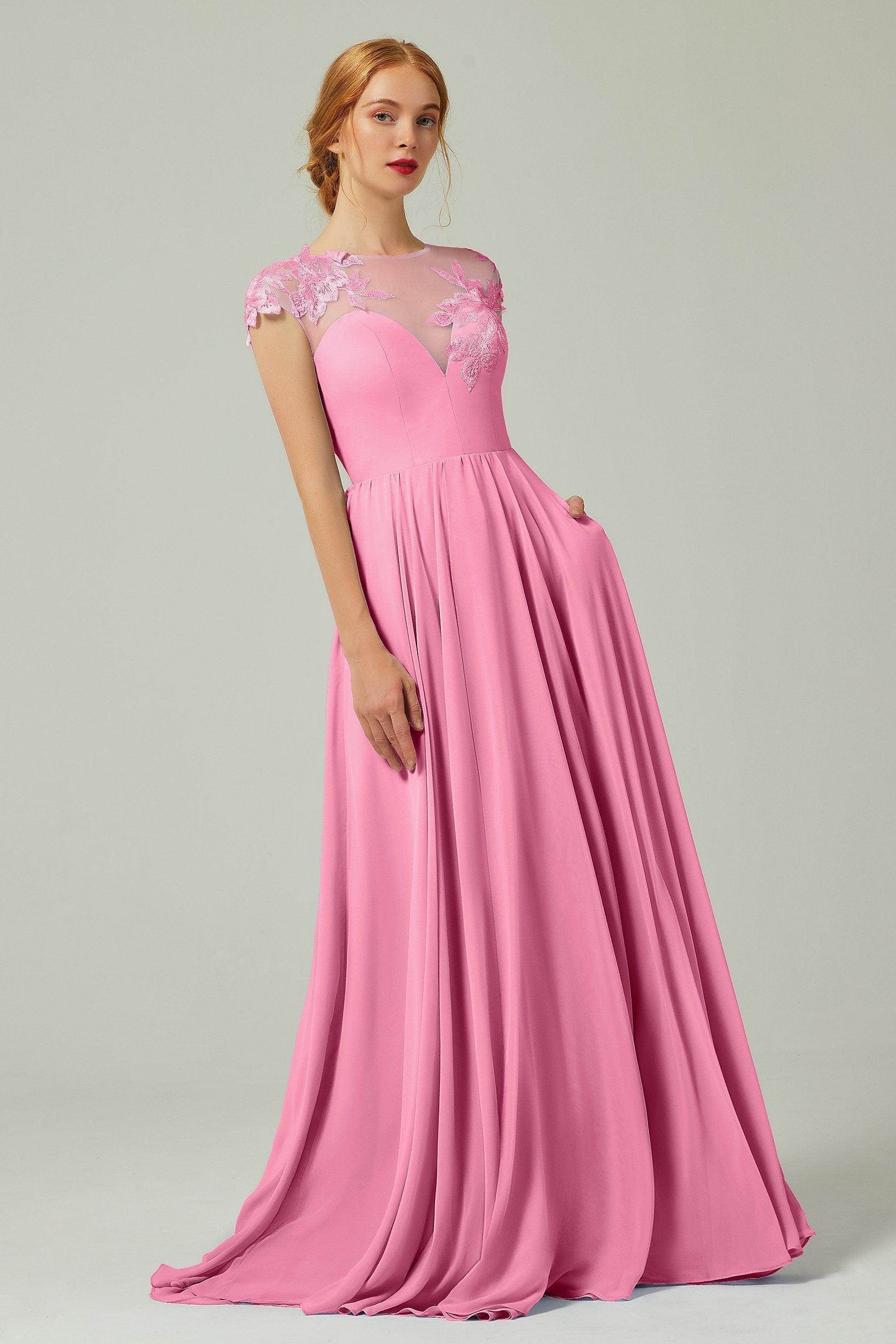 Elegant A Line Sweep Brush Train Chiffon Bridesmaid Dress CB0248PS Bridesmaid Dress