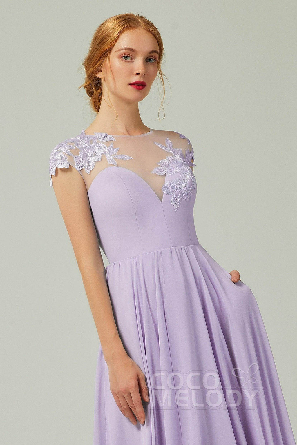 Elegant A Line Sweep Brush Train Chiffon Bridesmaid Dress CB0248PS Bridesmaid Dress