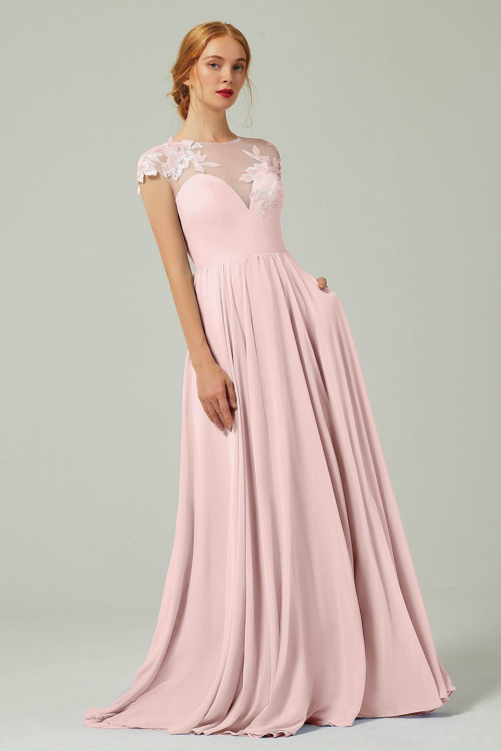 Elegant A Line Sweep Brush Train Chiffon Bridesmaid Dress CB0248PS Bridesmaid Dress