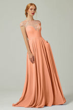 Elegant A Line Sweep Brush Train Chiffon Bridesmaid Dress CB0248PS Bridesmaid Dress