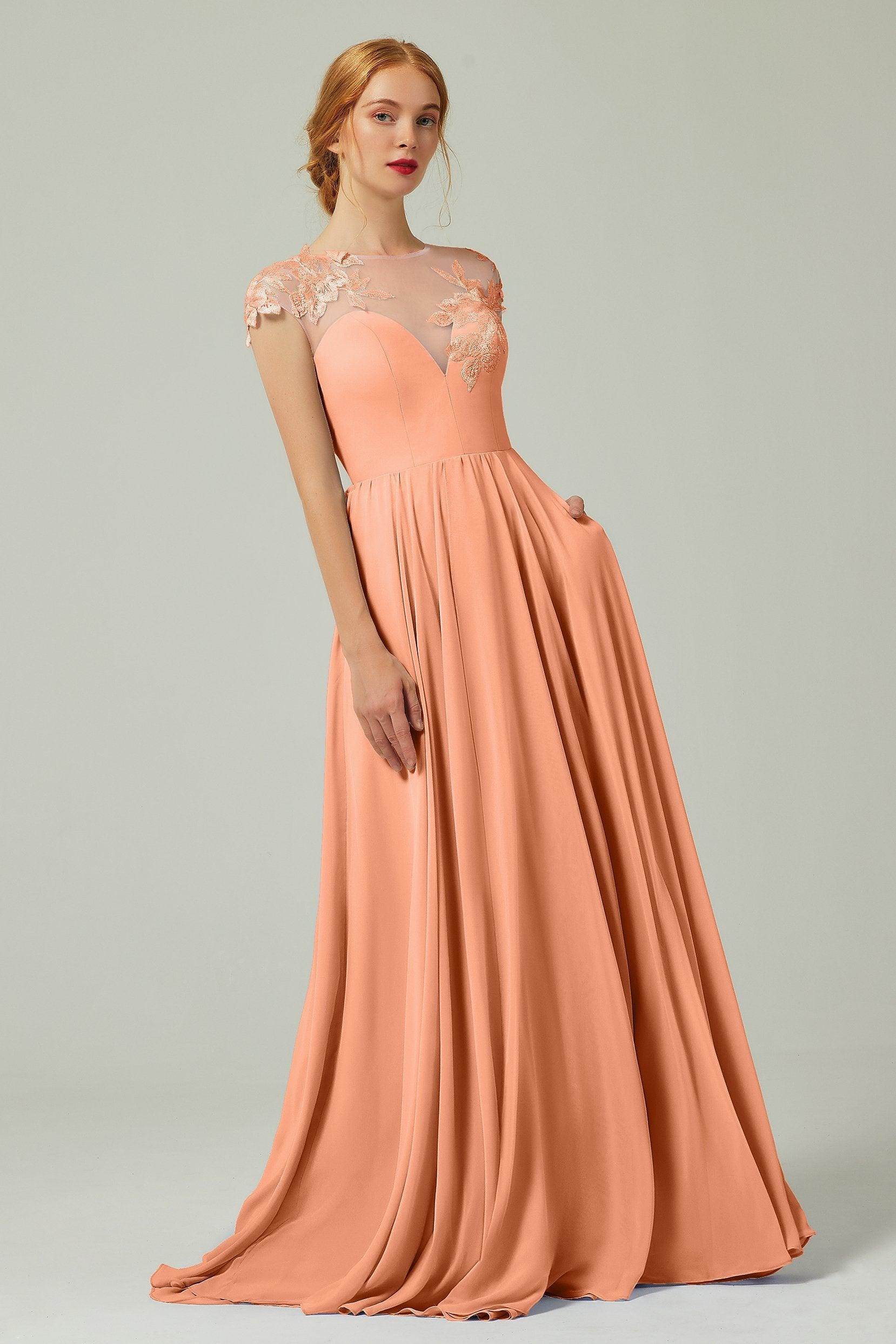 Elegant A Line Sweep Brush Train Chiffon Bridesmaid Dress CB0248PS Bridesmaid Dress