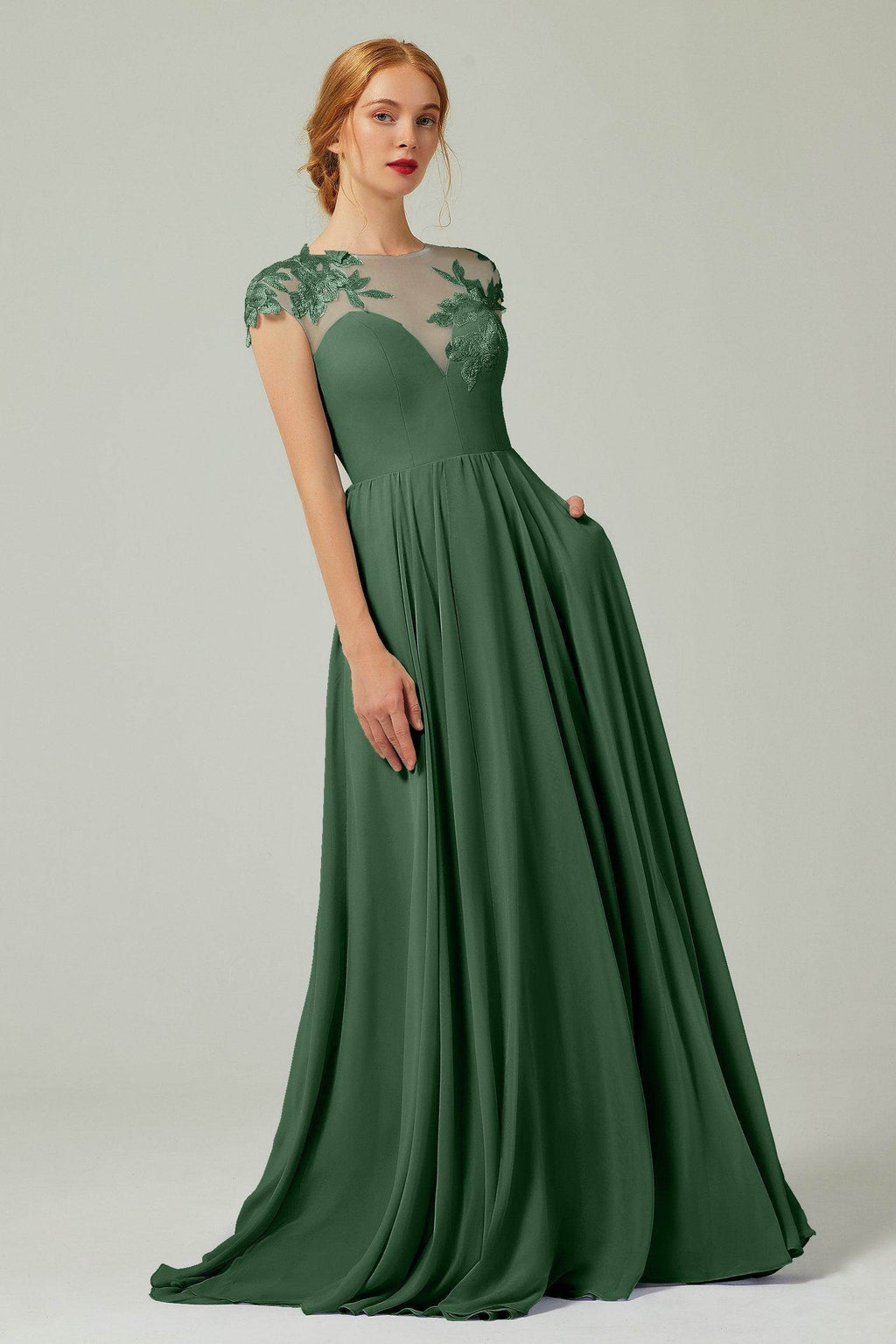 Elegant A Line Sweep Brush Train Chiffon Bridesmaid Dress CB0248PS Bridesmaid Dress