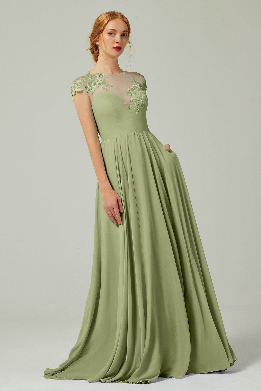 Elegant A Line Sweep Brush Train Chiffon Bridesmaid Dress CB0248PS Bridesmaid Dress
