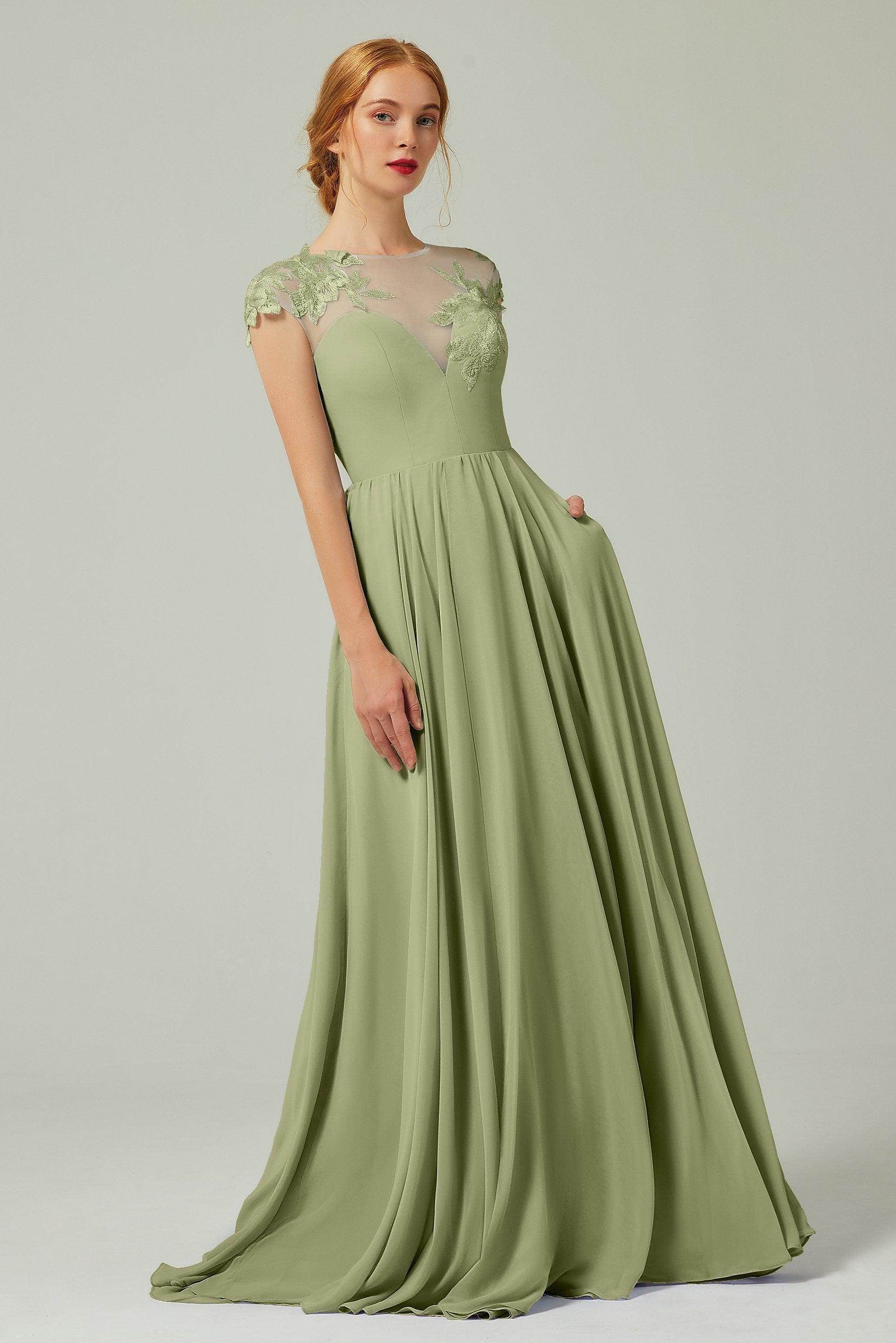 Elegant A Line Sweep Brush Train Chiffon Bridesmaid Dress CB0248PS Bridesmaid Dress
