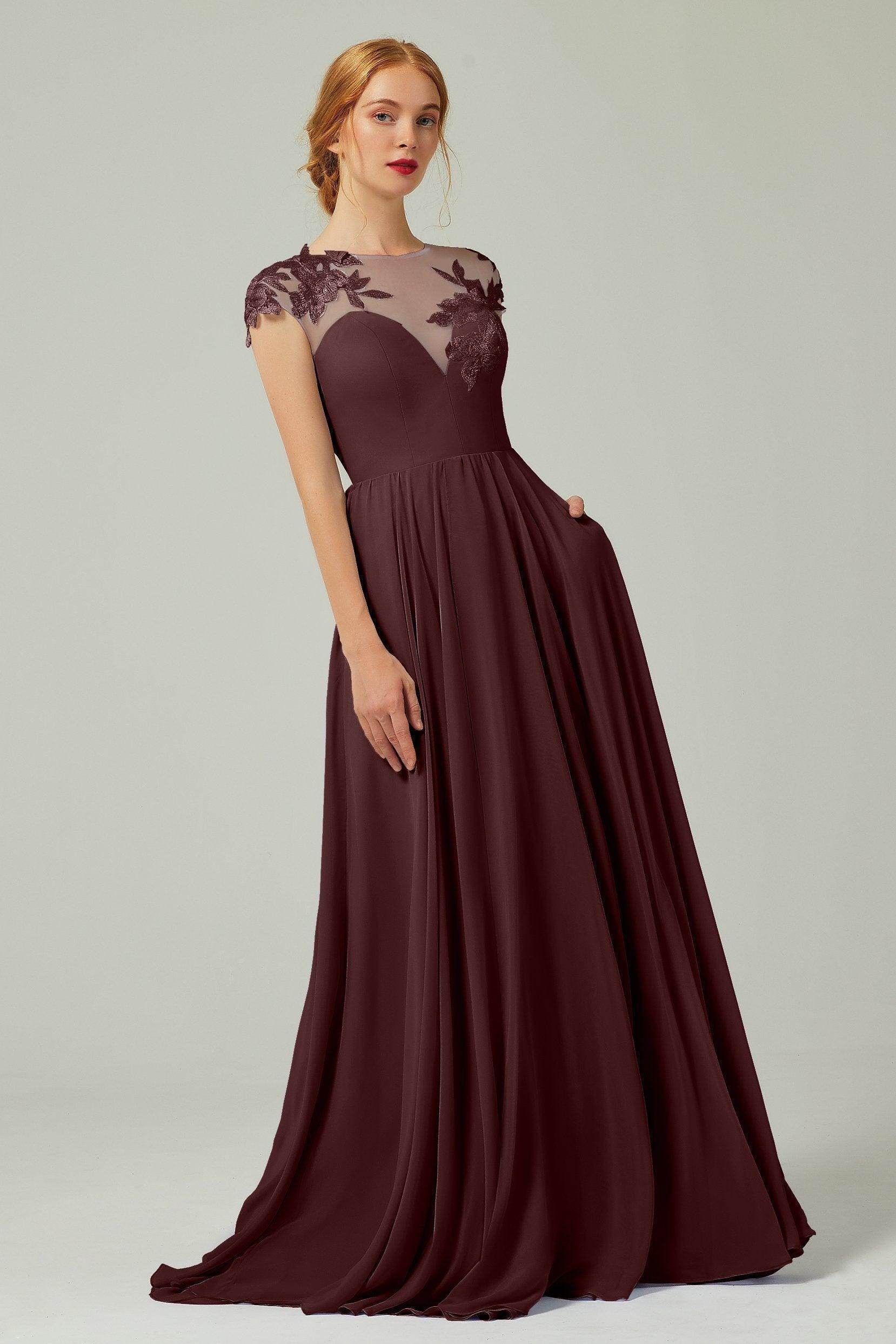 Elegant A Line Sweep Brush Train Chiffon Bridesmaid Dress CB0248PS Bridesmaid Dress