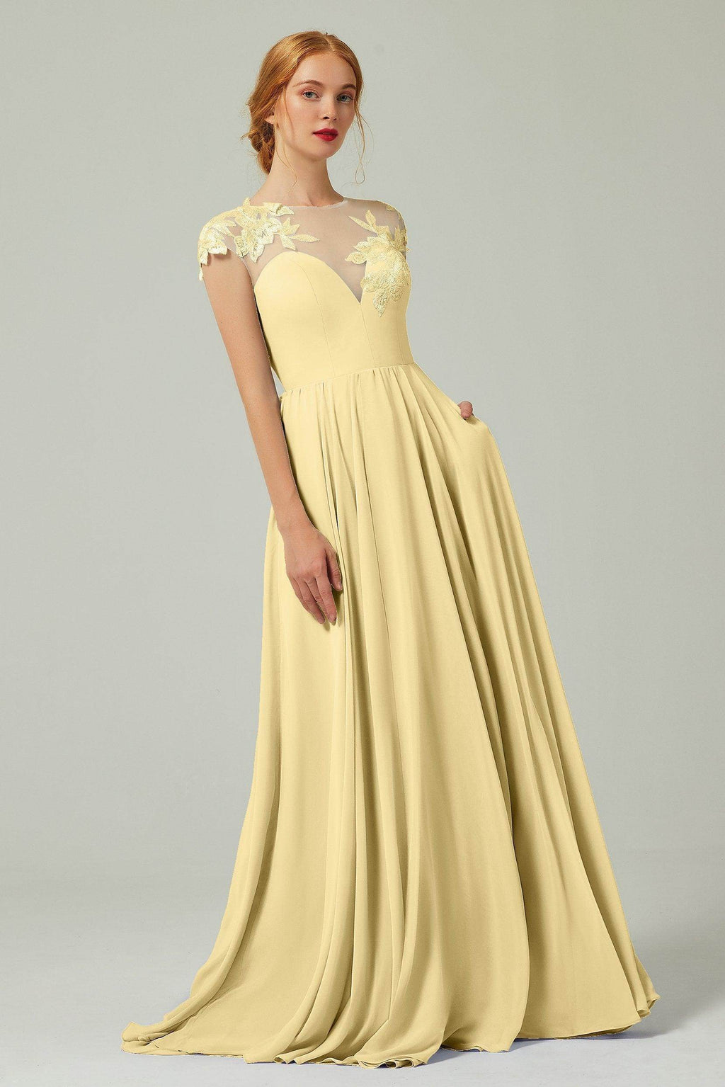 Elegant A Line Sweep Brush Train Chiffon Bridesmaid Dress CB0248PS Bridesmaid Dress