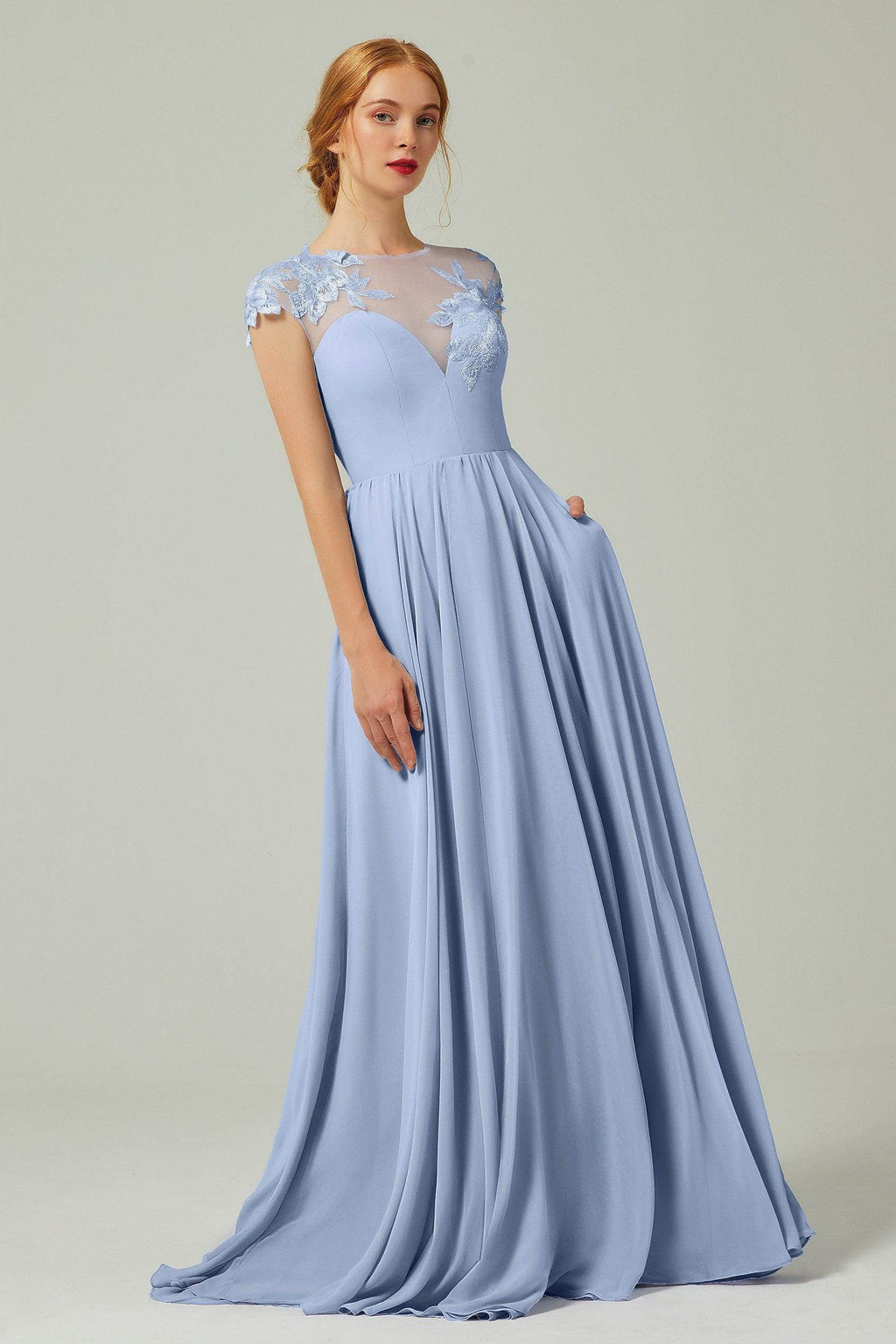 Elegant A Line Sweep Brush Train Chiffon Bridesmaid Dress CB0248PS Bridesmaid Dress