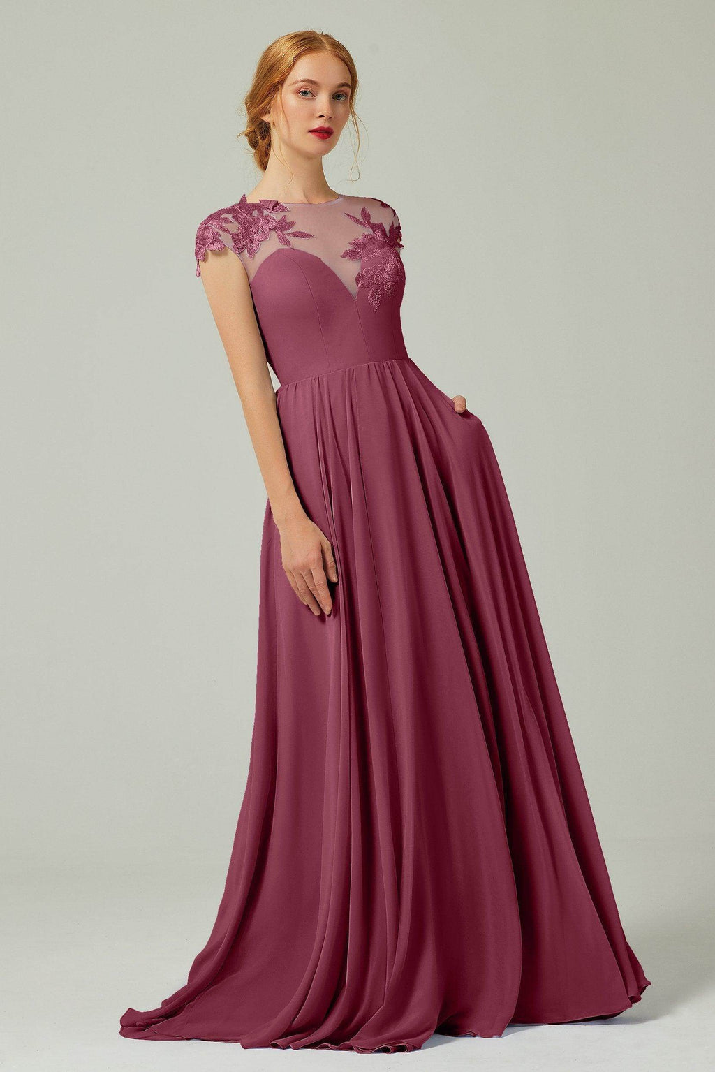 Elegant A Line Sweep Brush Train Chiffon Bridesmaid Dress CB0248PS Bridesmaid Dress