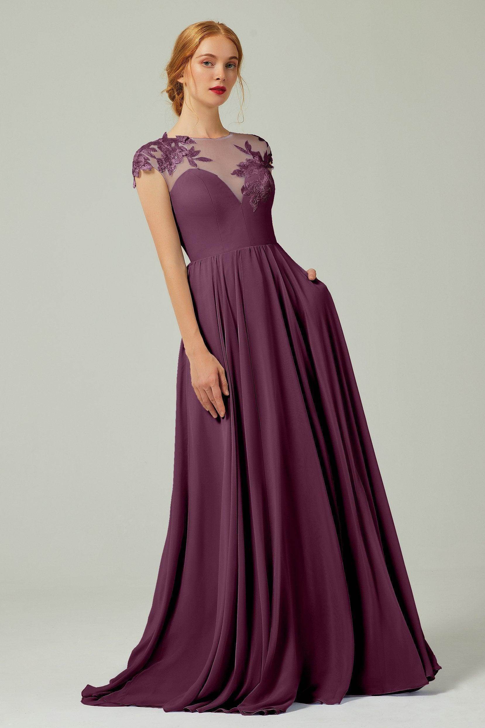 Elegant A Line Sweep Brush Train Chiffon Bridesmaid Dress CB0248PS Bridesmaid Dress