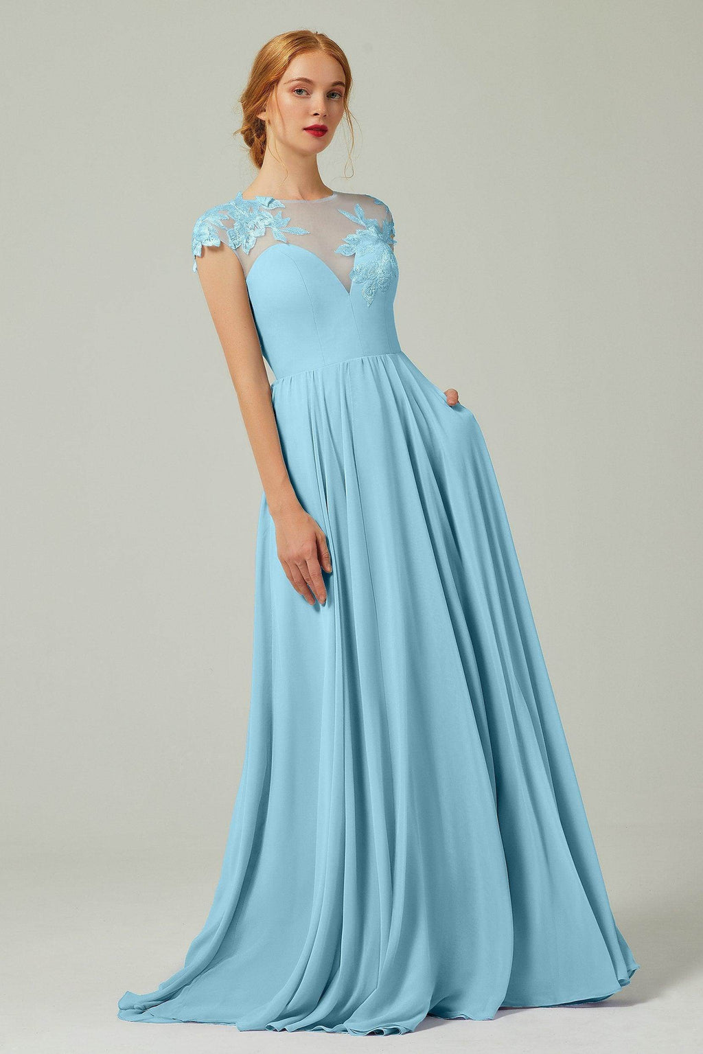 Elegant A Line Sweep Brush Train Chiffon Bridesmaid Dress CB0248PS Bridesmaid Dress