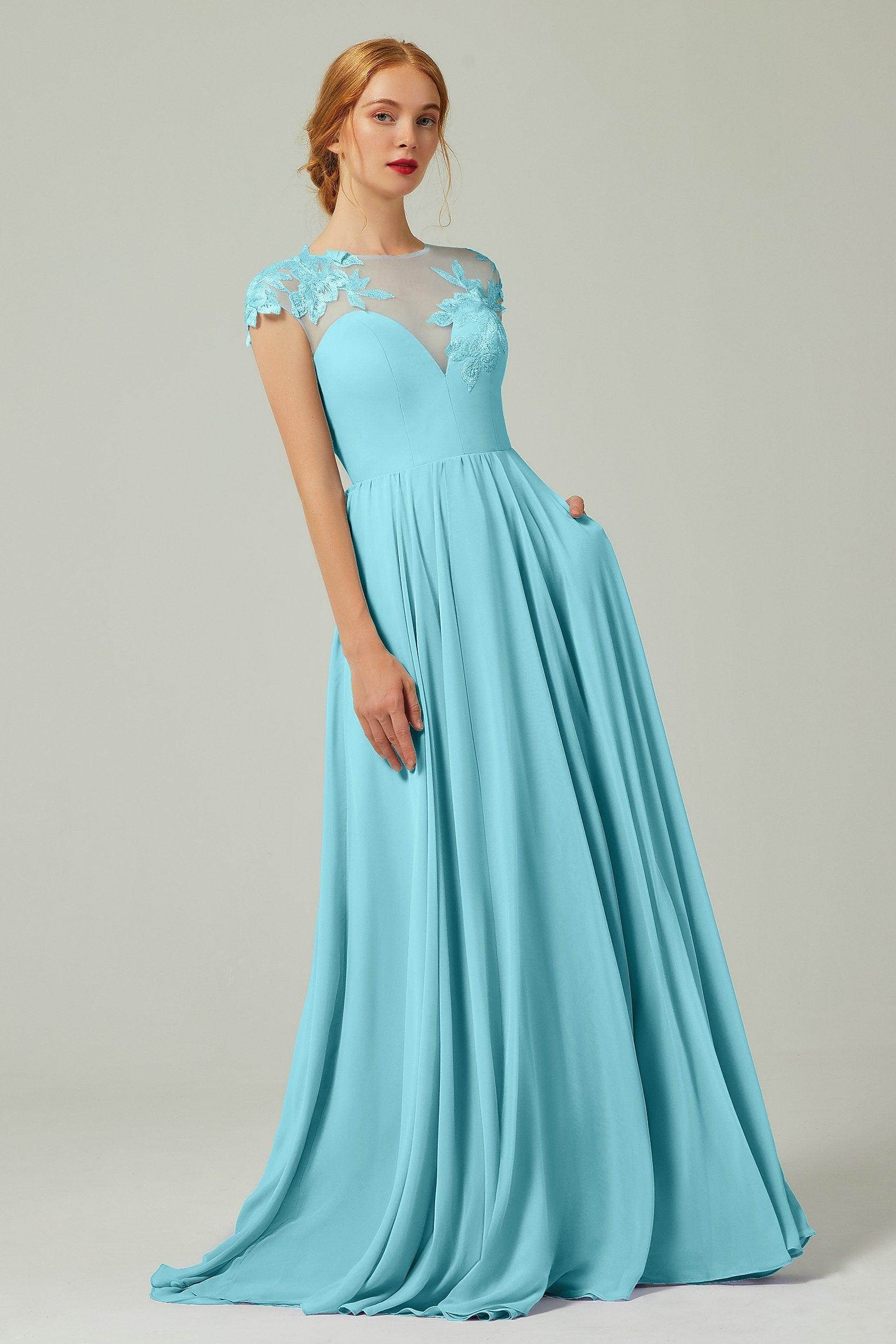 Elegant A Line Sweep Brush Train Chiffon Bridesmaid Dress CB0248PS Bridesmaid Dress