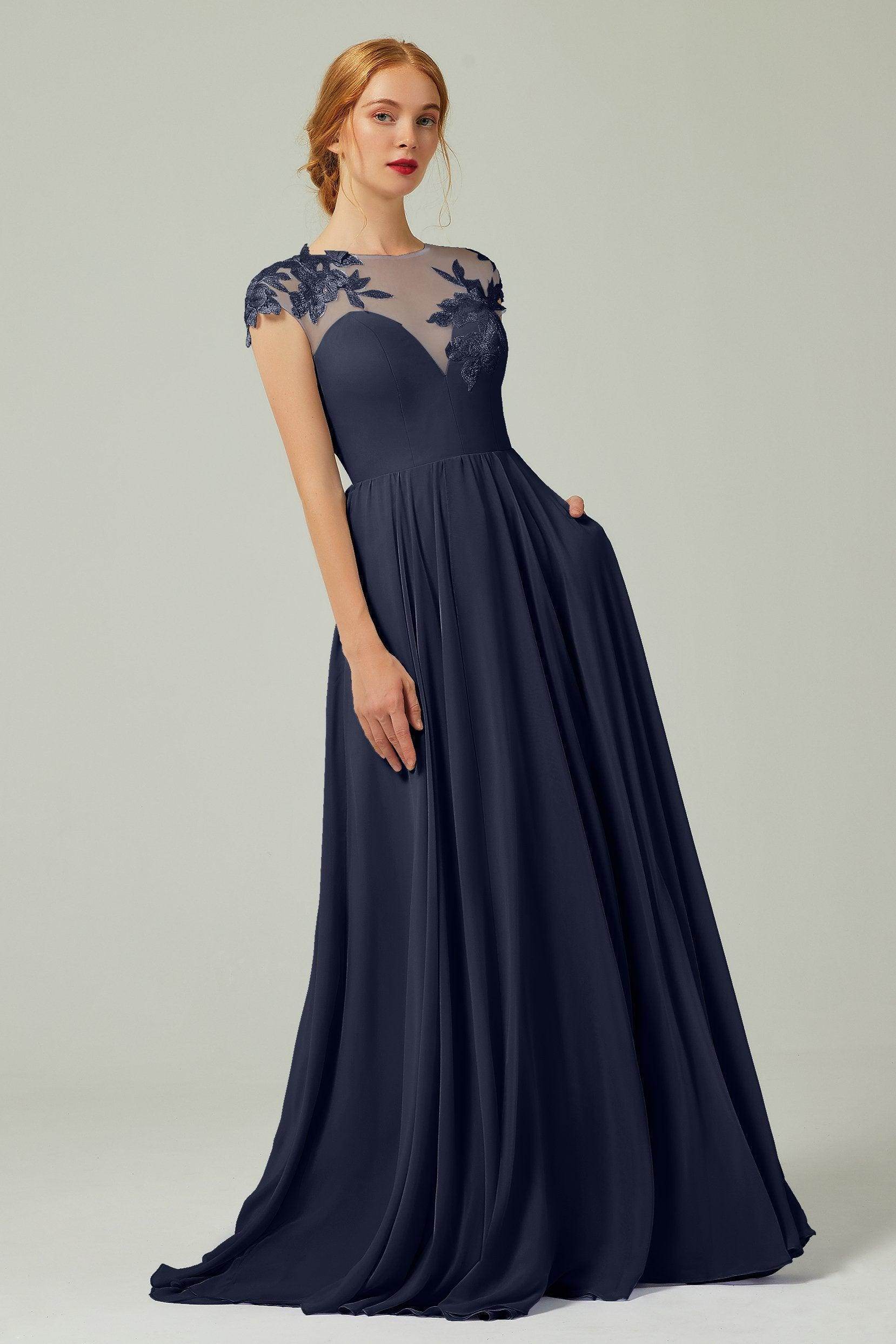 Elegant A Line Sweep Brush Train Chiffon Bridesmaid Dress CB0248PS Bridesmaid Dress