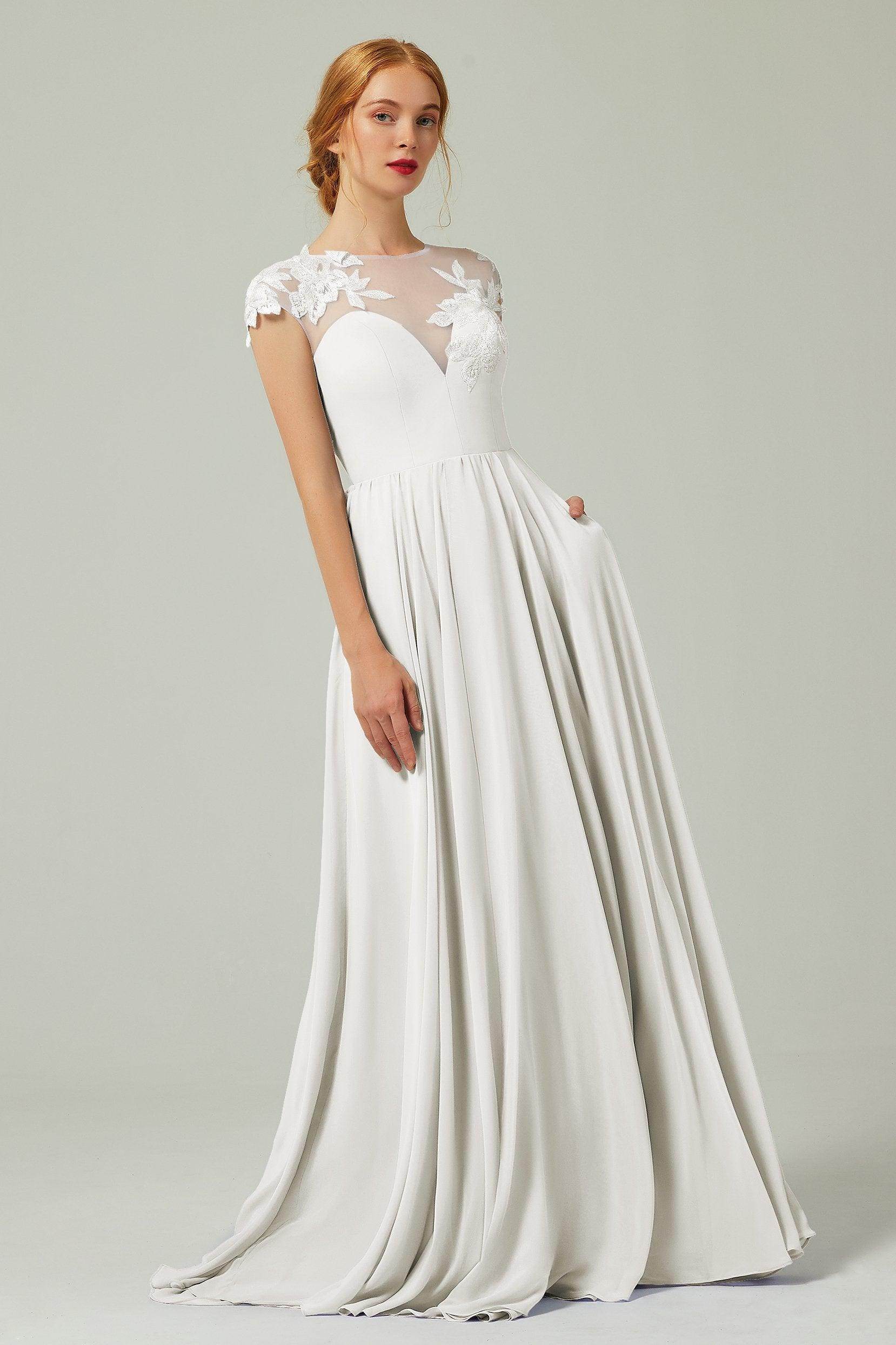 Elegant A Line Sweep Brush Train Chiffon Bridesmaid Dress CB0248PS Bridesmaid Dress
