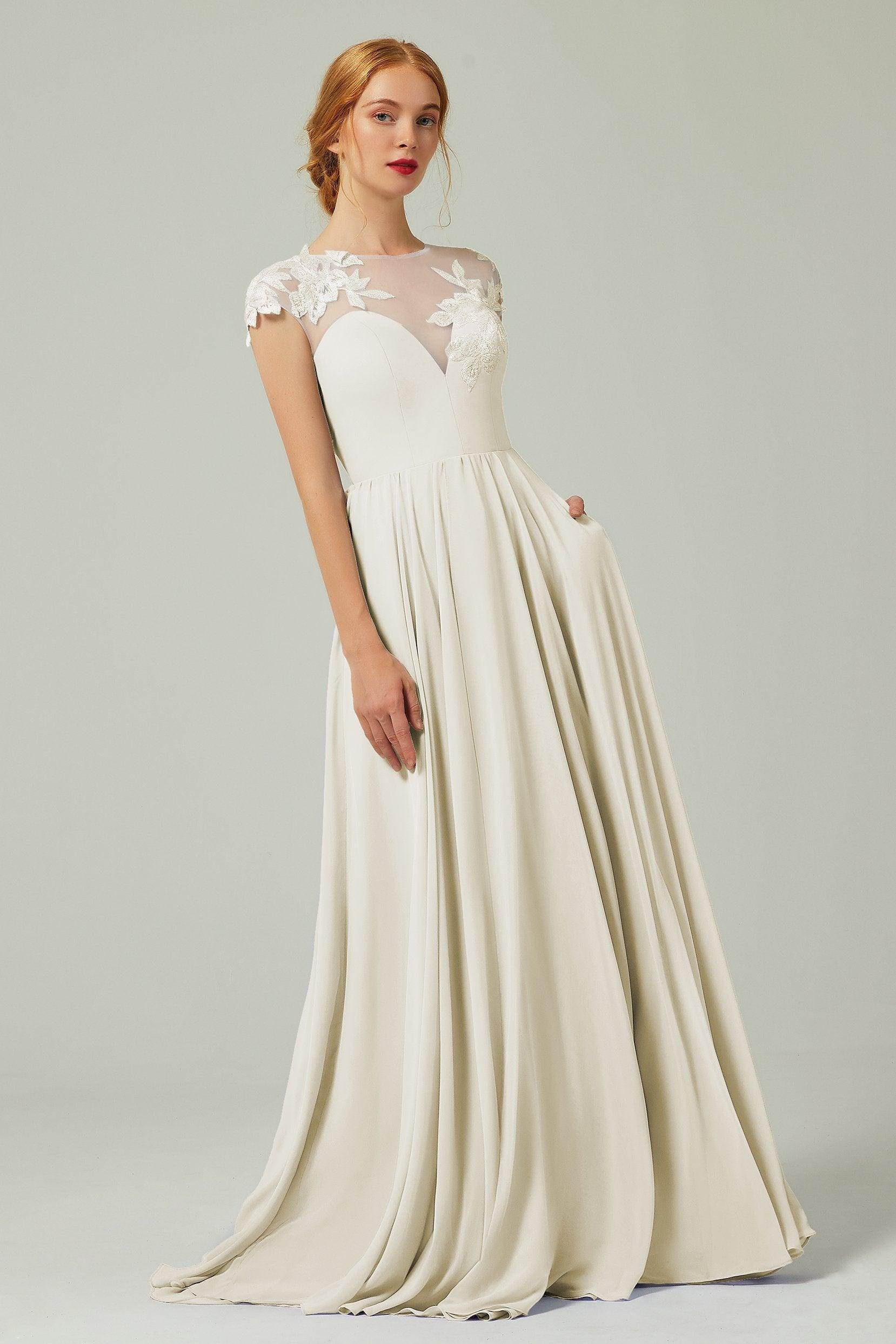 Elegant A Line Sweep Brush Train Chiffon Bridesmaid Dress CB0248PS Bridesmaid Dress