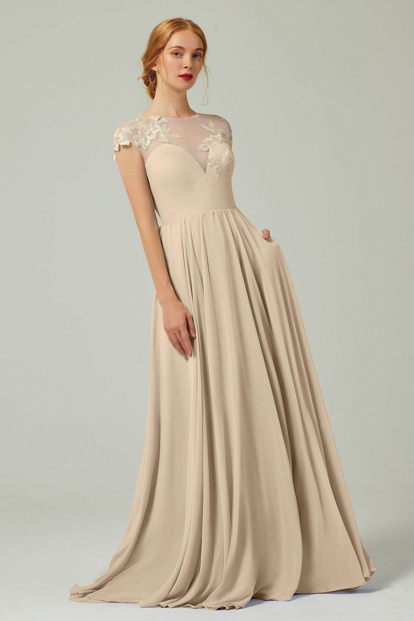 Elegant A Line Sweep Brush Train Chiffon Bridesmaid Dress CB0248PS Bridesmaid Dress