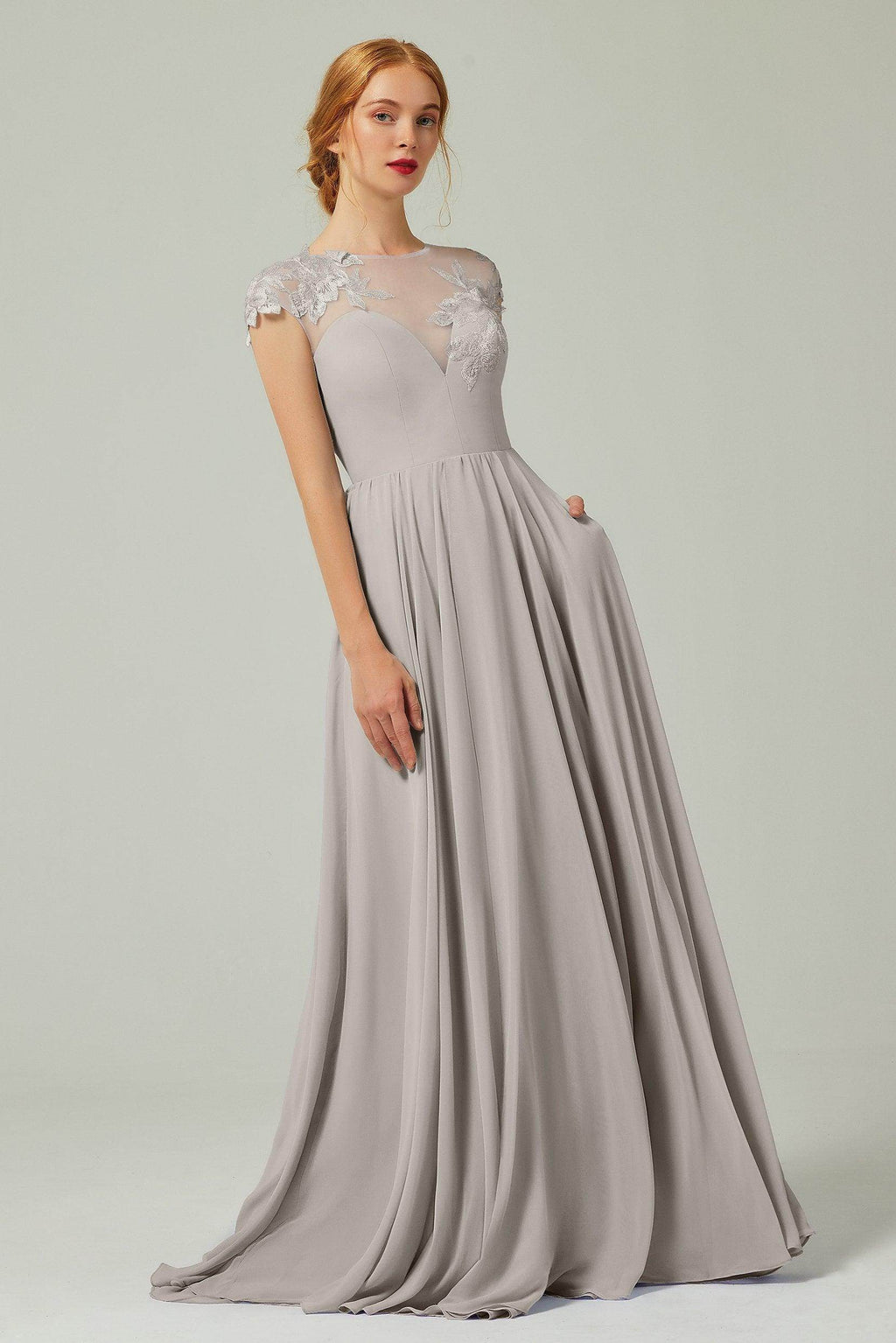 Elegant A Line Sweep Brush Train Chiffon Bridesmaid Dress CB0248PS Bridesmaid Dress