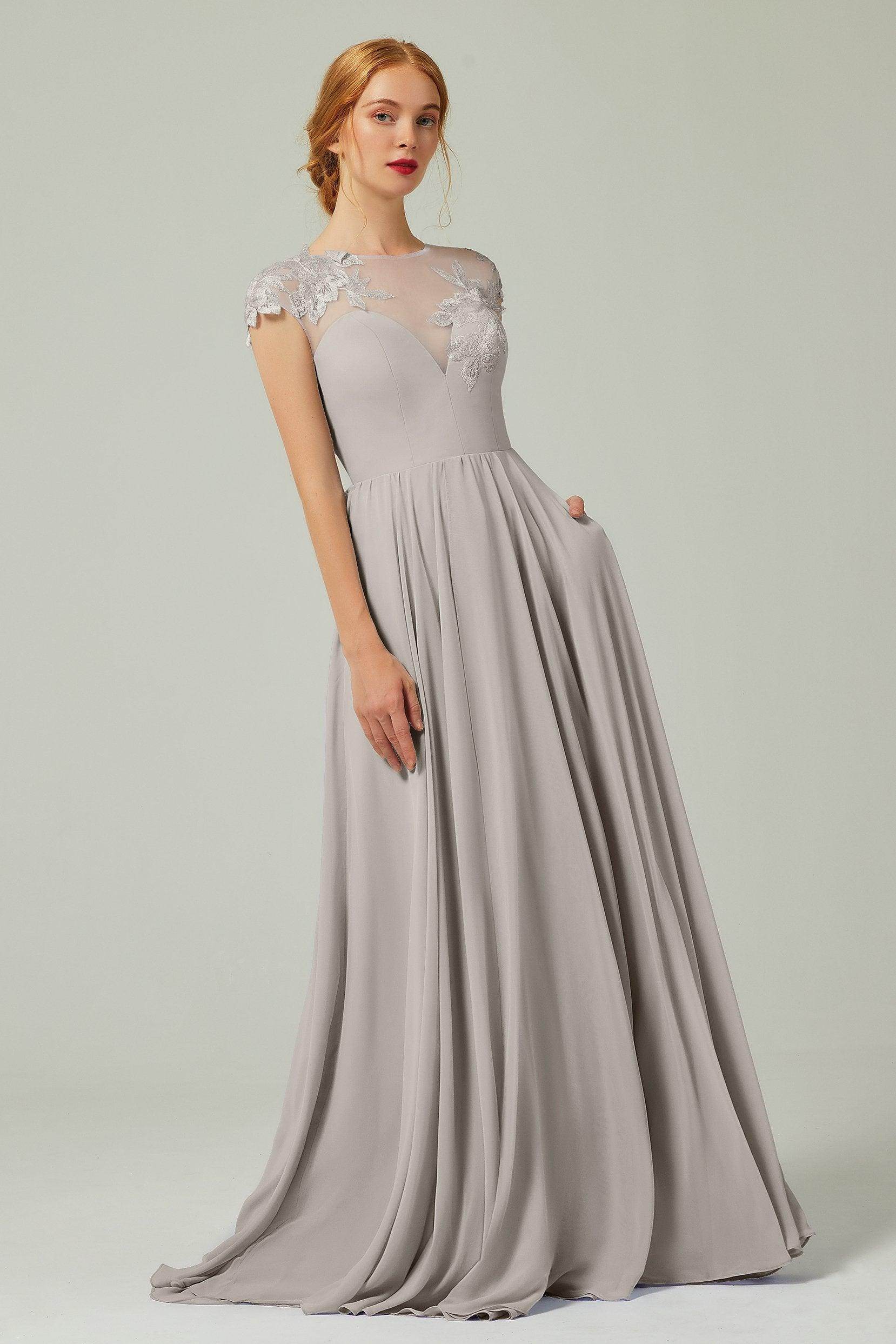 Elegant A Line Sweep Brush Train Chiffon Bridesmaid Dress CB0248PS Bridesmaid Dress