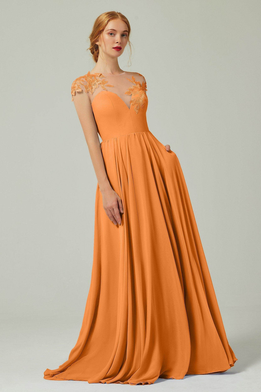 Elegant A Line Sweep Brush Train Chiffon Bridesmaid Dress CB0248PS Bridesmaid Dress