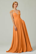 Elegant A Line Sweep Brush Train Chiffon Bridesmaid Dress CB0248PS Bridesmaid Dress